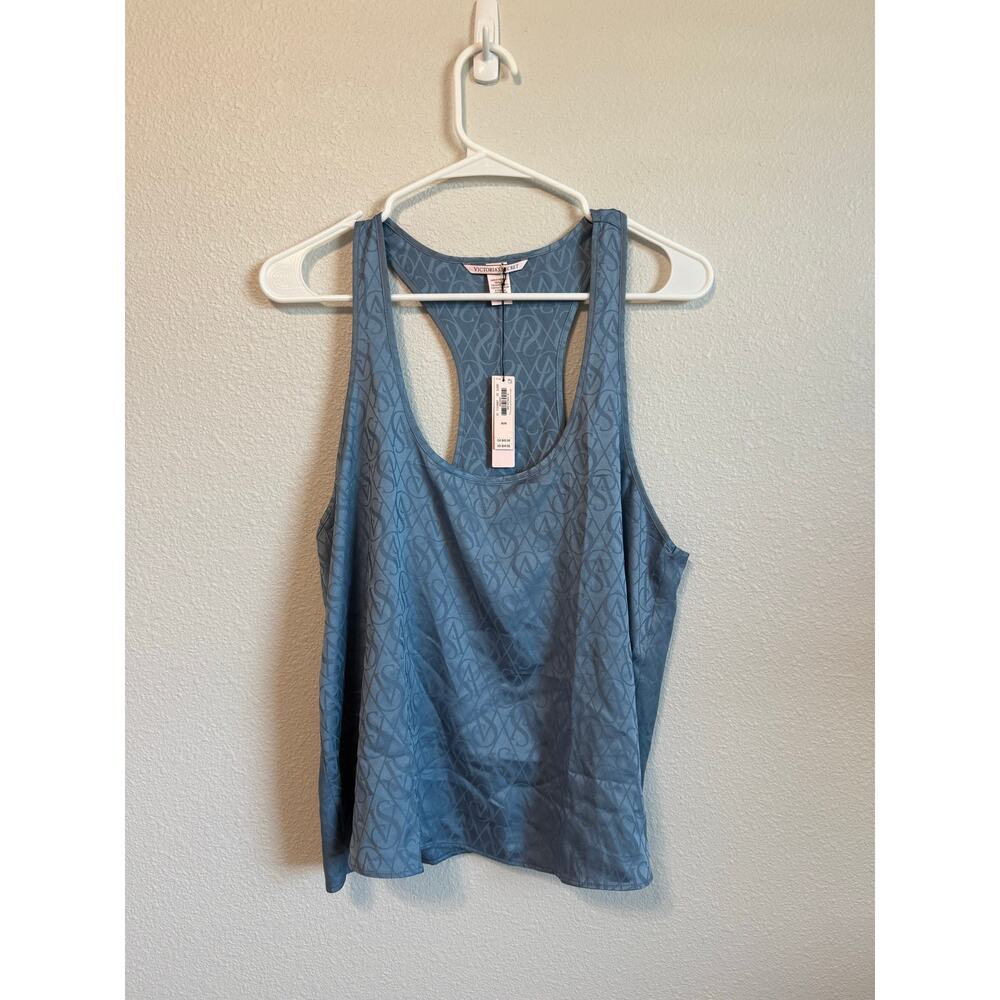 Victoria’s Secret Satin Racerback Tank Top‎ Sleepwear w/ Logo Blue Size M NWT